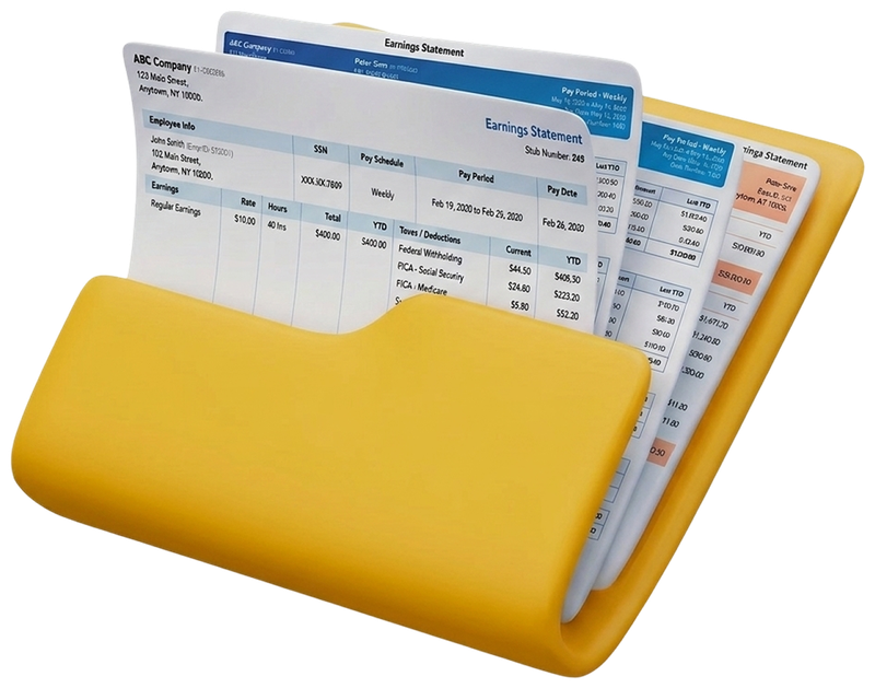 Paystub folder with generated pay stubs