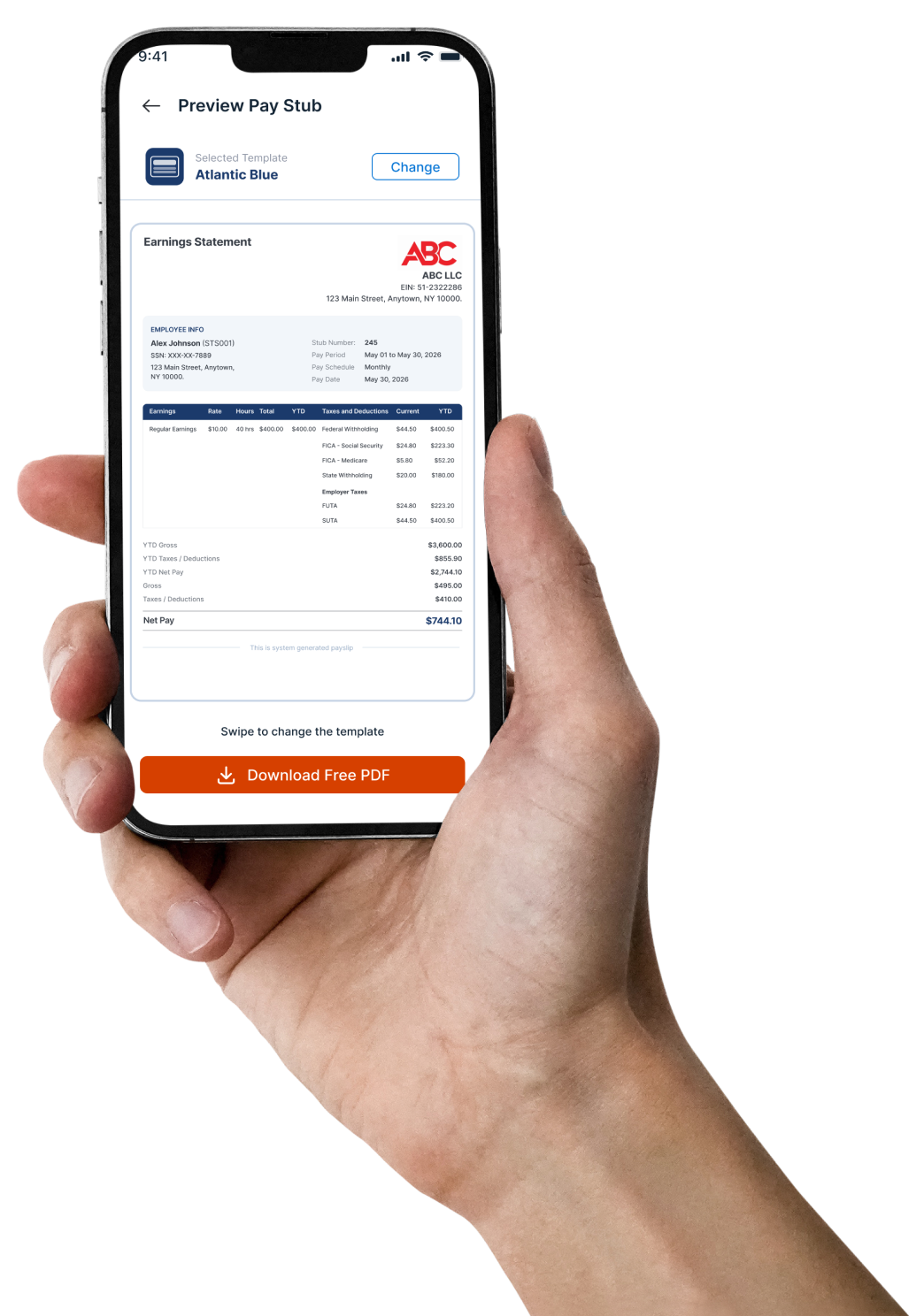 Paystub maker mobile app preview